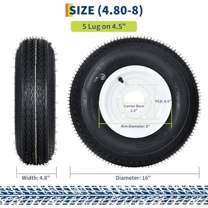 GarveeTech 4.80-8 Trailer Tire and Wheel Assembly, 5 Lug, Set of 2 - size: 4.80-8, style: 5 Lug