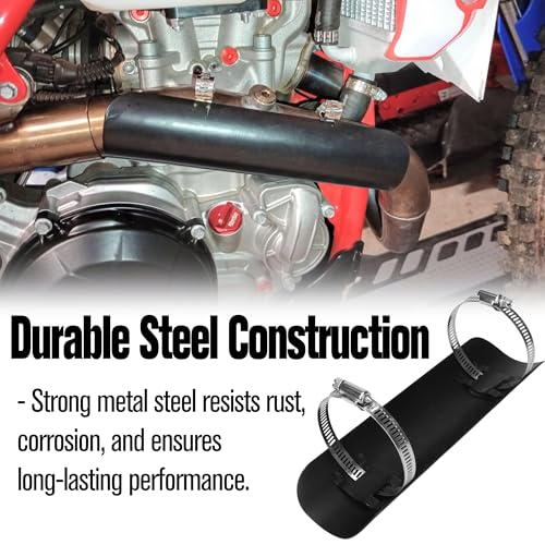 Motorcycle Exhaust Pipe Heat Shield for Leg, Universal Automotive Black Metal Steel Muffler Cover Guard Protector, Curved Style with 2 Clamps, Accessory for Motorbike MiniBike Dirtbike 50-70mm Pipe