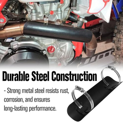 Motorcycle Exhaust Pipe Heat Shield for Leg, Universal Automotive Black Metal Steel Muffler Cover Guard Protector, Curved Style with 2 Clamps, Accessory for Motorbike MiniBike Dirtbike 50-70mm Pipe