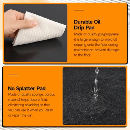 Oil Drain Pan,35" x 24" Large Oil Drip Tray for Under Car with No Splatter Pad, Leak-Proof Garage to Keep Floor Clean, Reusable Automotive Fluid Change Tray (2 PCS) - size: 2 PCS