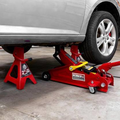 Jack Boss 2T Hydraulic Floor Jack Combo with Two Jack Stands, 4000 lbs Capacity Trolley Service Jack Combo Red - color: Red, size: 2 Ton