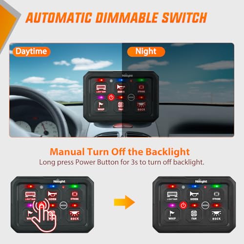 Nilight 6 Gang Switch Panel Red 12V 60A Circuit Control Relay System 4-Mode - color: Red, size: 6 Gang Switch 4 Modes