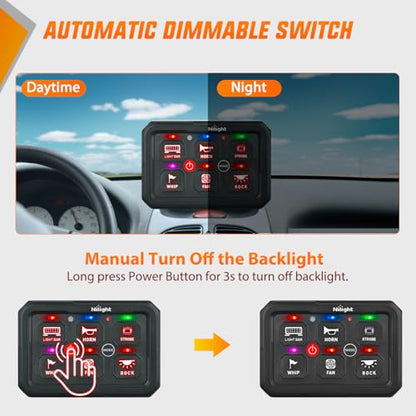 Nilight 6 Gang Switch Panel Red 12V 60A Circuit Control Relay System 4-Mode - color: Red, size: 6 Gang Switch 4 Modes
