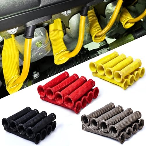 Spark Plug Wire Heat Shield Sleeves, 3000°F Fiberglass Boot Protectors for LS SBC BBC 350 454 V8 Engines, Heat Resistant Spark Plug Boot Covers for Headers Manifolds & Turbo Applications(Yellow) - color: Yellow