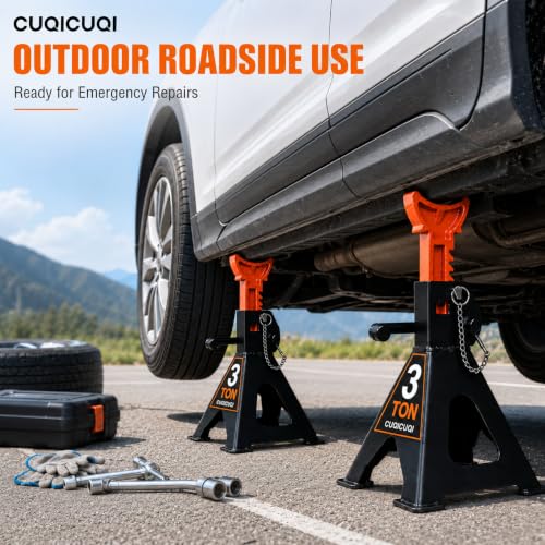 Jack Stands, Heavy Duty Steel Car Jack Stand with Double Pin Locking, Adjustable Height 3 Ton Stand for Cars Trailer Jack 1 Pair - color: Black