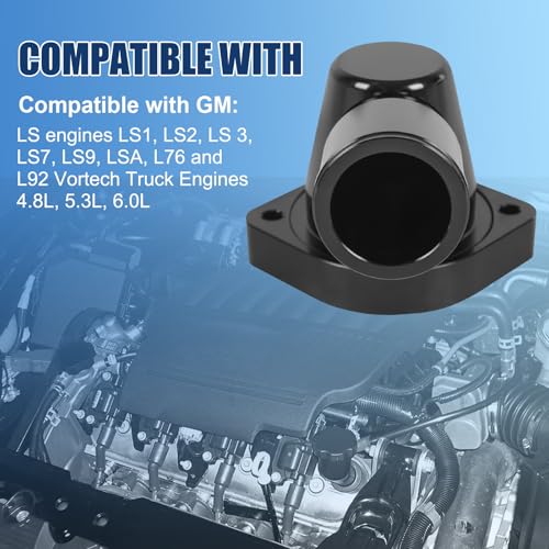 Billet Swivel Thermostat Housings Water Neck 90 1.5" Black Compatible with GM LS LS1 LS2 LS3 LS7 LS9 LSA L76 L92Engine