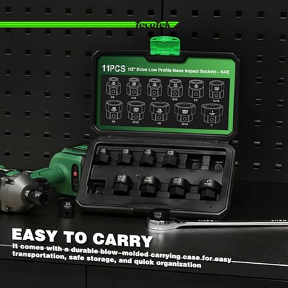 TecoTek 11Pc 1/2" Drive Low Profile Nano Impact Sockets - SAE - size: 3/8" - 1"(1/2" Dr.)