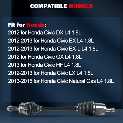 cciyu CV Axle for Honda Civic 2006-2015 - Front Left - only Auto - NCV36007 - size: 17-9552