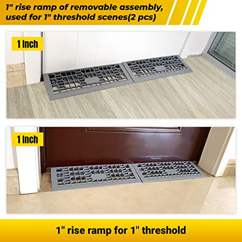Modular Threshold Ramps for Doorways, 1" Rise Wheelchairs Ramps for Home Indoor, Solid Upgrade Material 3000 Lbs Load Capacity Door Ramps for Cars(2 PCS) - size: 1''-2 Packs