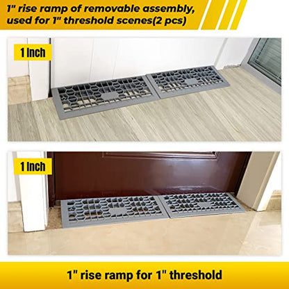 Modular Threshold Ramps for Doorways, 1" Rise Wheelchairs Ramps for Home Indoor, Solid Upgrade Material 3000 Lbs Load Capacity Door Ramps for Cars(2 PCS) - size: 1''-2 Packs