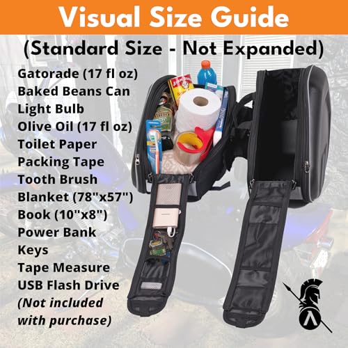 ENHANCED+ Motorcycle Saddlebags, 36L-58L Expandable Capacity, Motorcycle Panniers Universal, Waterproof, Detachable, Collapsible for Sport Dirt Bike Side Bags and Luggage
