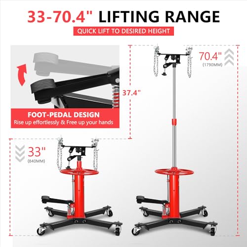 DNA Motoring Hydraulic Transmission Jack - 1/2 Ton 1100 lbs Capacity High Lift Telescoping Floor Jack Stand,33"-70" Lifting Range,TOOLS-00320 - style: 1/2 Ton