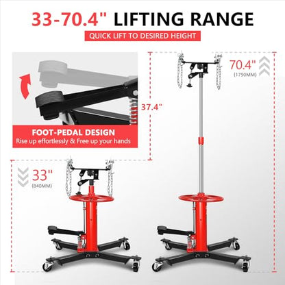 DNA Motoring Hydraulic Transmission Jack - 1/2 Ton 1100 lbs Capacity High Lift Telescoping Floor Jack Stand,33"-70" Lifting Range,TOOLS-00320 - style: 1/2 Ton
