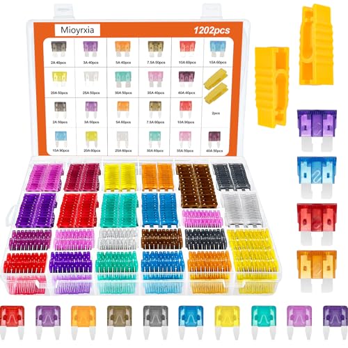 1200PCS Car Fuses Assortment Kit, 520PCS Standard Fuse Kit + 680PCS Mini Fuses + 2 Pullers for Auto/RV/Truck/Motorcycle (2A 3A 5A 7.5A 10A 15A 20A 25A 30A 35A 40A) (1200PCS)