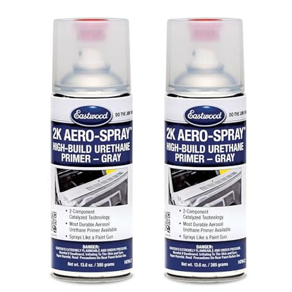 Eastwood 2K Urethane Gray Primer | AeroSpray Catalyzed Technology | High Build Durable Aerosol | Works on Painted or Epoxy Primed Surfaces | Paint Prep | 10-16 Sq Ft Coverage | 11.8 oz | 2 Pack - style: Urethane Gray Primer - (2 Pack)