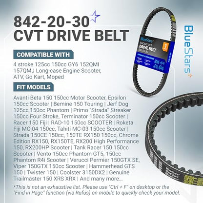 BlueStars 842-20-30 Racing CVT Drive Belt - Fits 125cc 150cc GY6 Engine - size: 842-20-30