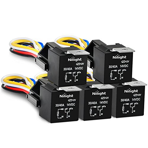 Nilight 50003R Automotive Set 5-Pin 30/40A 12V SPDT with Interlocking Relay Socket and Wiring Harness-5 Pack, 2 Years Warranty - color: 5Pin Relay + harness socket