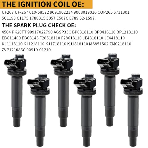 UF267 Ignition Coil Pack & 4504 Spark Plugs Compatible with Toyota Camry V6 3.0L 2006-2002, Avalon Sienna Solara Highlander, Lexus ES300 RX300 1999-2003, Lexus ES330 RX330 RX400h 3.3L V6#C1175 - size: UF267