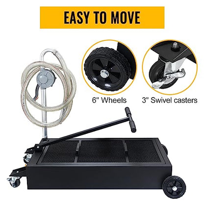 20 Gallon Oil Drain Pan Low Profile Oil Drain Tank Large Capacity Oil Change Pan with Foldable Hand, Pump, Hose, Swivel Casters Wheels Fit for Car, SUV, Trucks Oil Change Black - color: Black, size: 20 Gallon Manual Pump