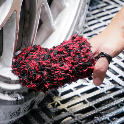 oesee 7PCS Car Wheel Rims Detail Cleaning PRO Wash Kit, Wheel Wash Mitt, Tire Brush, 2PCS Soft Wheels Brush, Detailing Brush, and Tire Dressing Pads, Microfiber Dry Towel Scratch-Free Cleaning - color: Red/Black, size: 7-Pack