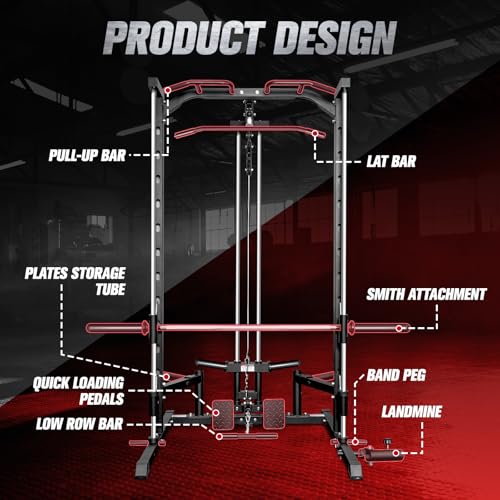 RitFit Smith Machine Power Rack with LAT-Pull Down System - style: Smith Machine Black 2.0