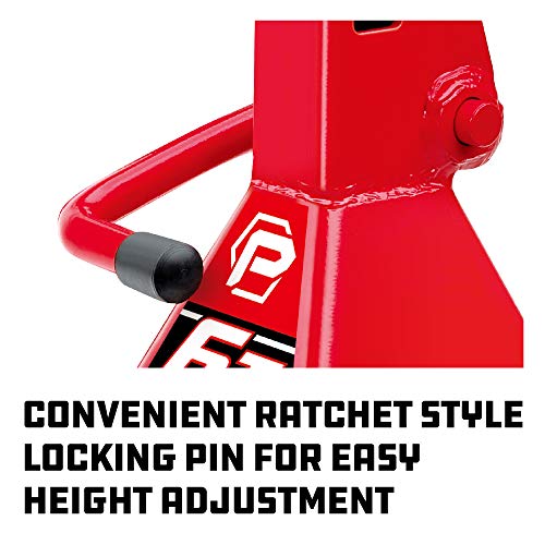 Powerbuilt 6 Ton Ratchet Jack Stands, Wide Stance Stability, Vehicle Car Lifting Range 15-1/2 Inches to 23-1/2 Inches - Red 647511 - size: 6 Ton