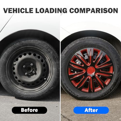15 inch Wheel Rim Cover Hubcaps - Universal Hubcap Wheel Covers - color: 5083-Black & Red-15