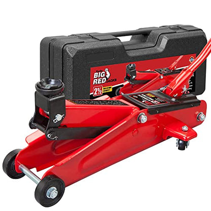 Big RED 2.5 Ton Low Profile Floor Jack, Portable Hydraulic Trolley Floor Service Jack with Blow Mold Carrying Storage Case, Red - size: 2.5 Ton (5,000 lb) with case, style: Steel