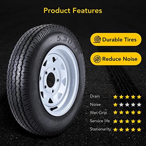 GarveeTech 5.30-12 5.30x12 530-12 5.30-12 Trailer Tires with 12 in Rims, 2 Pack 5.30 12 Tire 5 Lug on 4.5 in, Load Range C, 6PR, Muti Function Lawn Mower & Tractor Turf & Boat Tire - size: 5.30-12, style: 5 lug