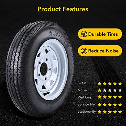 GarveeTech 5.30-12 5.30x12 530-12 5.30-12 Trailer Tires with 12 in Rims, 2 Pack 5.30 12 Tire 5 Lug on 4.5 in, Load Range C, 6PR, Muti Function Lawn Mower & Tractor Turf & Boat Tire - size: 5.30-12, style: 5 lug