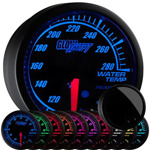 GlowShift Elite 10 Color 280F Water Coolant Temp Gauge Kit, 2-1/16" 52mm