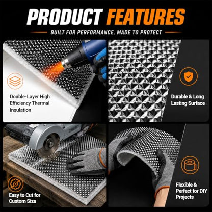 2 Pack Automotive Exhaust Heat Shield Wrap, 24"x12" Aluminum Heat Shield - size: 2PCS