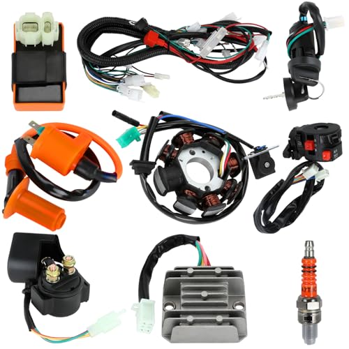 EOPOAYI Complete Wiring Harness Kit Compatible with GY6 150cc 152QMI 157QMJ 4-Stroke Engine ATV Quad 4 Wheeler Scooter Moped Dune Buggy Parts Ignition Coil CDI Startor Starter Relay Solenoid Regulator