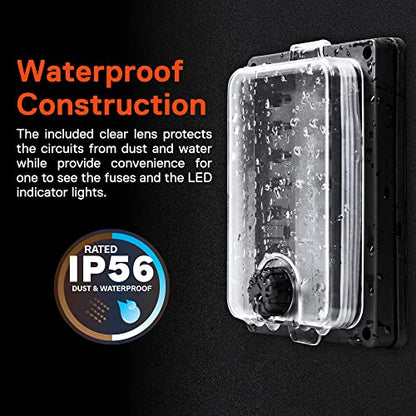 True Mods 10 Way Waterproof Fuse Box for Automotive [ATC/ATO Blade Fuses] [250 Amp] [Up to 25A per Socket] [LED Indicator] [12V - 32V DC] Auto Marine Fuse Block