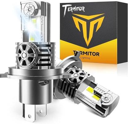 Termitor High Performance H4 9003 LED Bulbs 110,000LM, 6500 Cool White,True 1:1 Halogen Size, IP68 Waterproof, 85K+ Long Lifespan, Plug and Play, Pack of 2 - size: M1 H4/9003