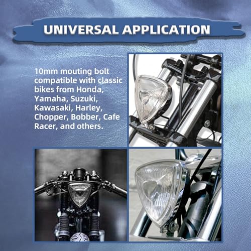 Motorcycle Headlight, Custom Triangle Headlamp, Upgraded Bikes' Front Light Universal Fit Chopper Bobber Cafe Racer Harley Springers Triumph - Bottom Mount Black Housing Clear Lens - size: Triangle balck