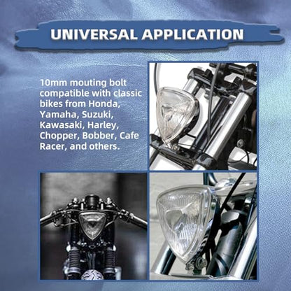 Motorcycle Headlight, Custom Triangle Headlamp, Upgraded Bikes' Front Light Universal Fit Chopper Bobber Cafe Racer Harley Springers Triumph - Bottom Mount Black Housing Clear Lens - size: Triangle balck