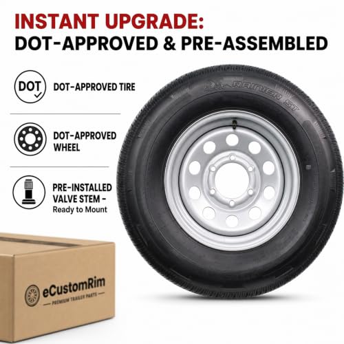 eCustomrim 2 Pack Radial Trailer Tire Rim Assembly ST225/75R15 6 Lug Silver