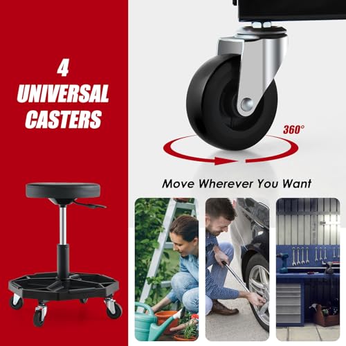 Goplus Mechanic Stool with Wheels, Magnetic Tool Tray, 330LBS Capacity - color: Black, size: Tool Tray