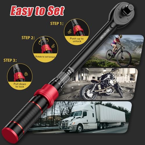 VANPO Torque Wrench Set, 1/4" 3/8" 1/2-Inch, for Bike, Motorcycle, Car - size: 1/2″3/8″1/4″ 7 PCS