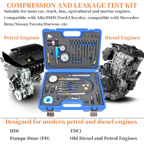 46PCS Compression and Leakage Test with Dual-Scale Diesel Pressure Gauge