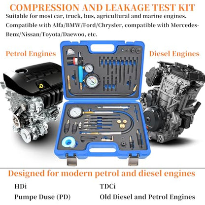 46PCS Compression and Leakage Test with Dual-Scale Diesel Pressure Gauge