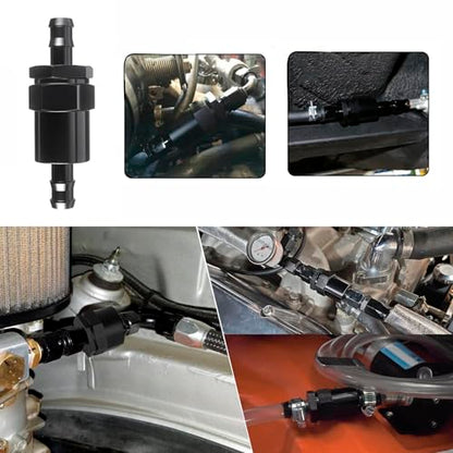 1/2" Billet Inline Fuel Filter 30 Micron Anodized Aluminum Black 2PCS - size: 1/2 in