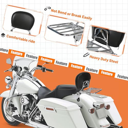 ECOTRIC Sissy Bar Backrest Compatible with 1994-2008 Harley Touring - color: Black, size: 13.5 x 10.75 x 2.75 inches