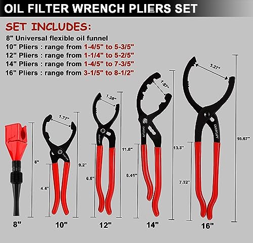 Oil Filter Wrench Set, Adjustable Oil Filter Pliers Set (5Pcs) - size: 5 Pack - Black & Red