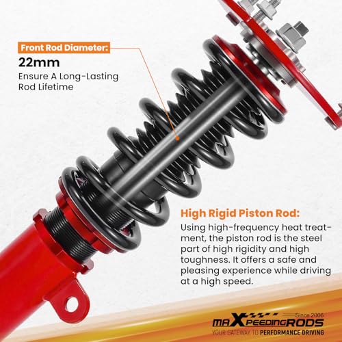 maXpeedingrods Coilovers for Nissan Altima Sedan L32 2007-2012, Altima Coupe D32 2008-2013, for Nissan Maxima Sedan A35 2009-2014, Height Adjustable Coilover Suspension Lowering Kit Red