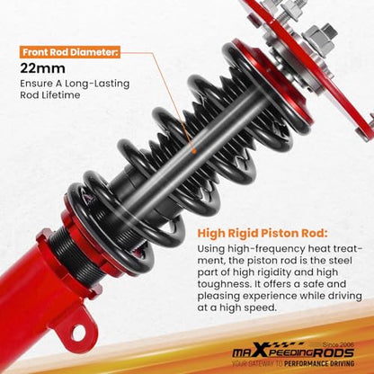 maXpeedingrods Coilovers for Nissan Altima Sedan L32 2007-2012, Altima Coupe D32 2008-2013, for Nissan Maxima Sedan A35 2009-2014, Height Adjustable Coilover Suspension Lowering Kit Red