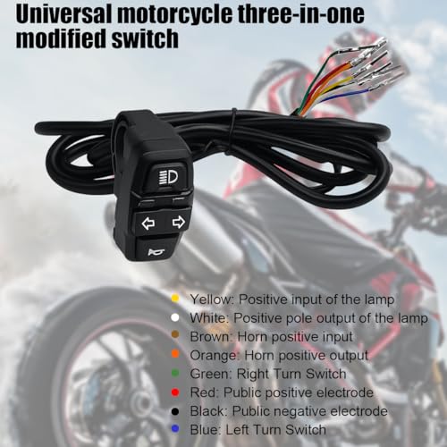 Motorcycle Head Light Turn Switch, 3-in-1 Motorbike Handlebar Headlights Horn Turn Signal Switch, Scooter Light Horn Turning On Off Control Button Set, Fits Motorbike E-Bike E-Scooter