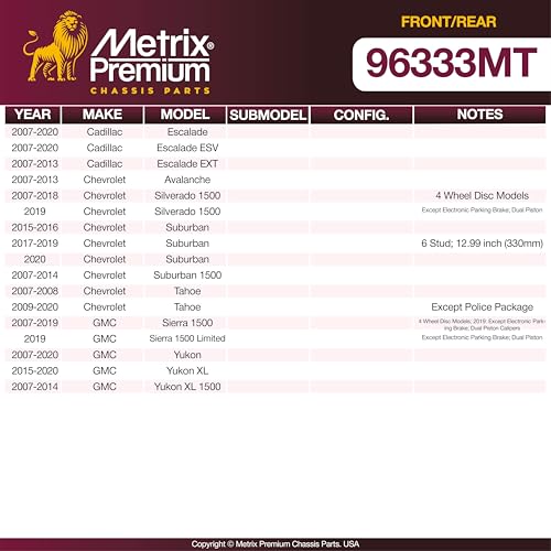 Metrix Premium Chassis Parts 330&345mm F/R Brake Rotor Kit Fits GMC Yukon - size: 96333MT