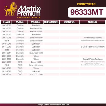 Metrix Premium Chassis Parts 330&345mm F/R Brake Rotor Kit Fits GMC Yukon - size: 96333MT